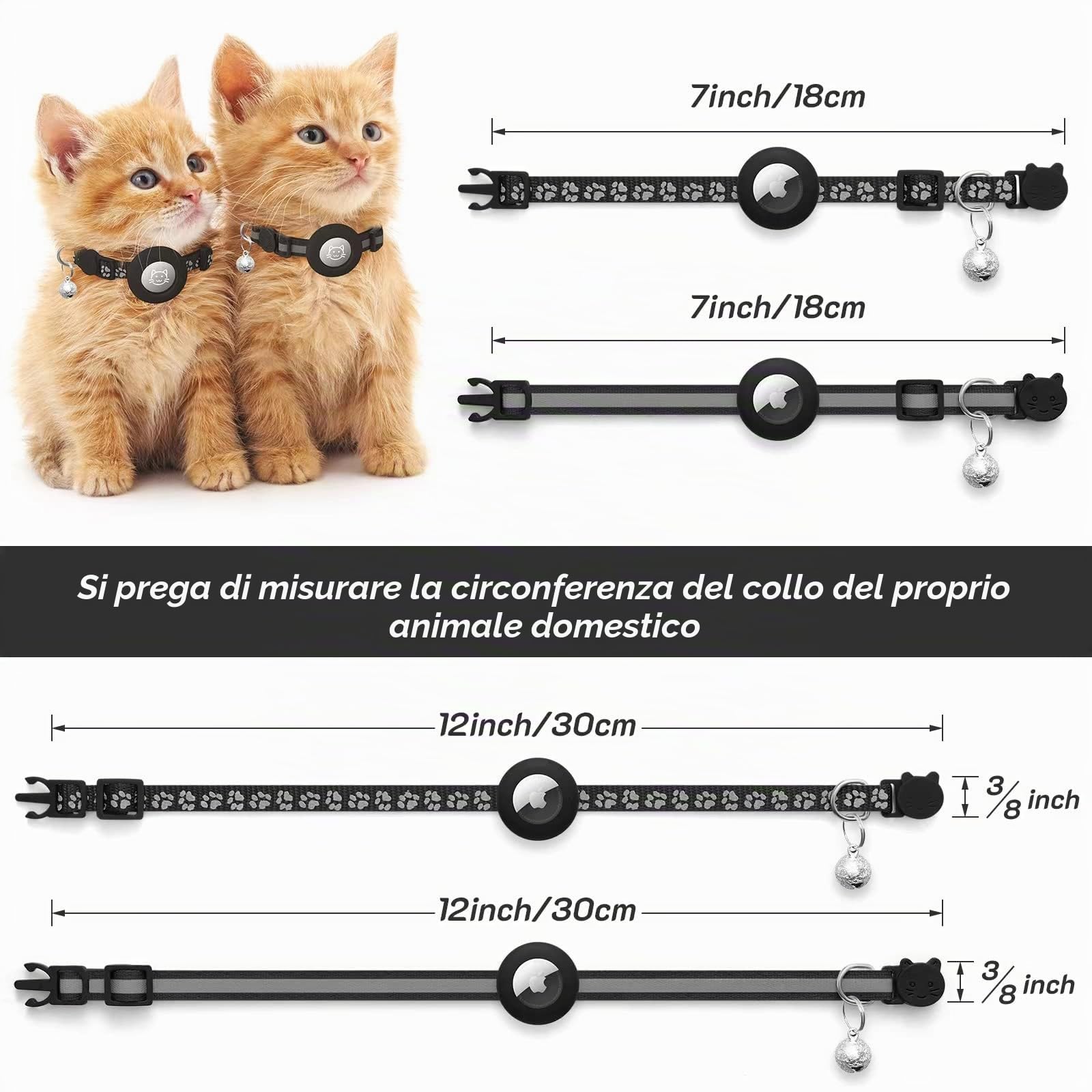 Collare con Fibbia di Sicurezza per Gattini e Cani di Piccola Taglia, Airtag GPS non Incluso,Ferroso