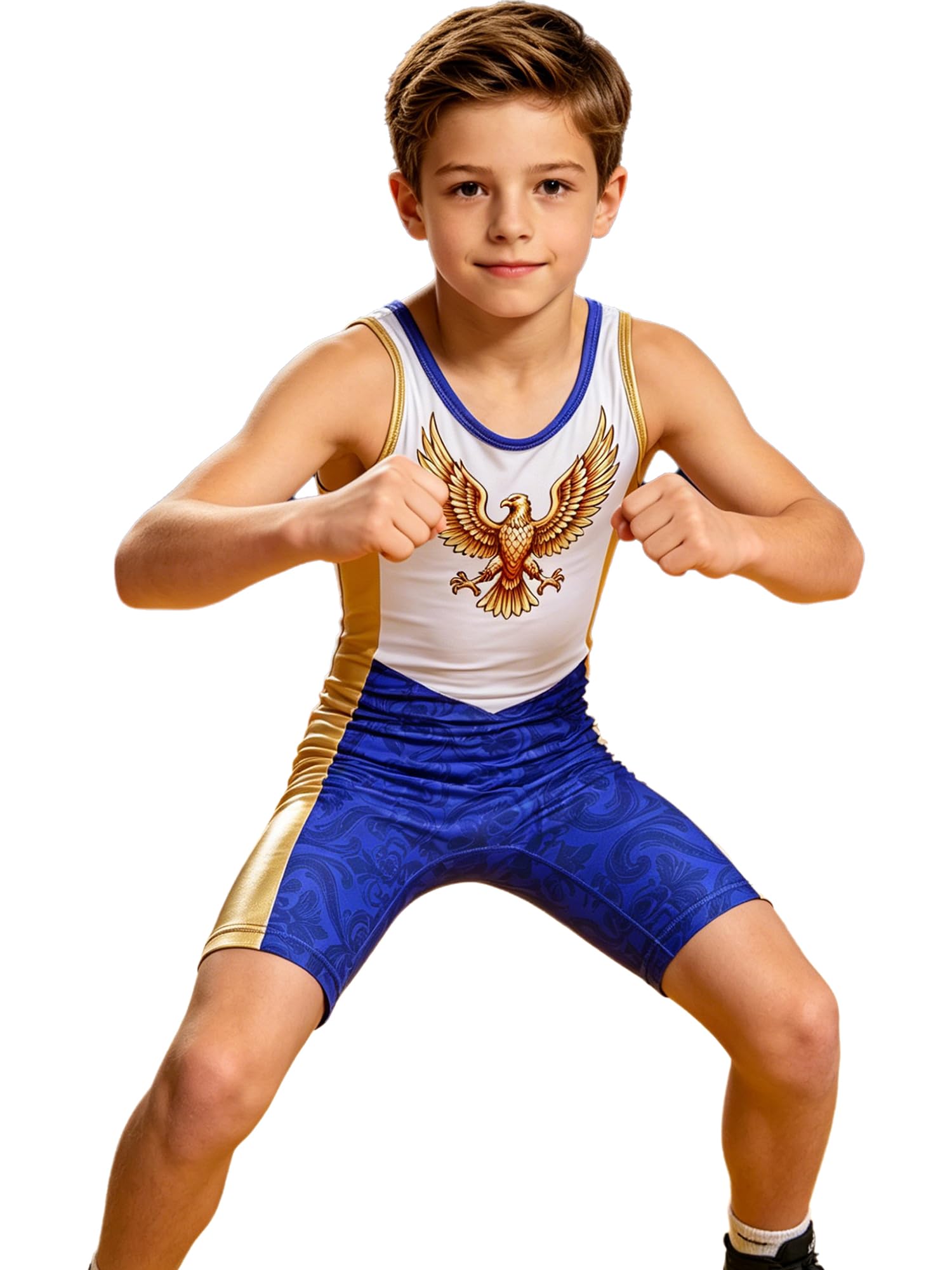 Vxuxlje Kids Boys Sports Singlet Sleeveless Workout Jumpsuit Youth Wrestling Uniform Stretchy Athletic Bodysuit Royal Blue 11-12 Years