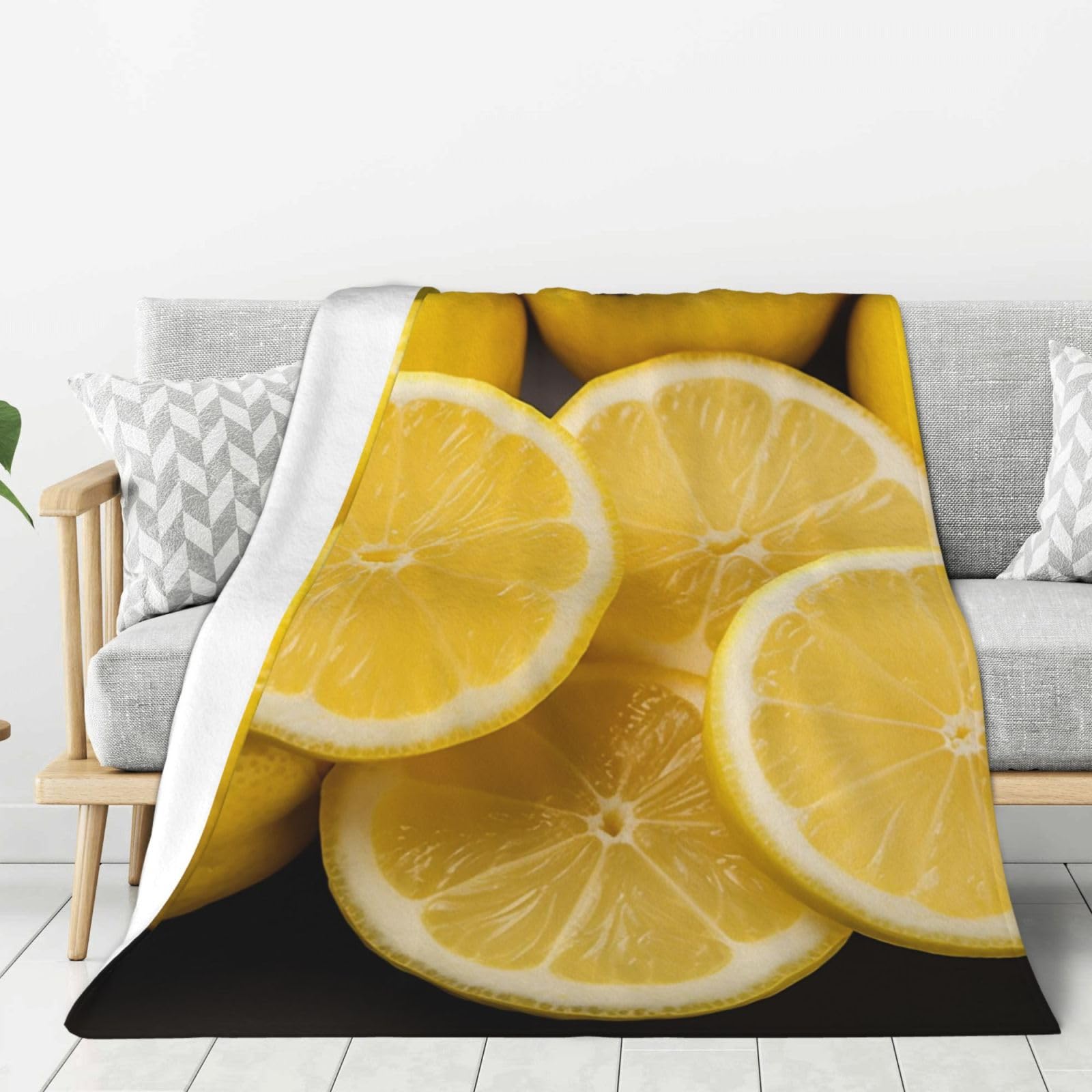 Yellow Lemon Throw Blanket Plush Flannel Fleece Blanket, Soft Lightweight Cozy Blankets 50"X40" for Bed Couch Sofa Travel