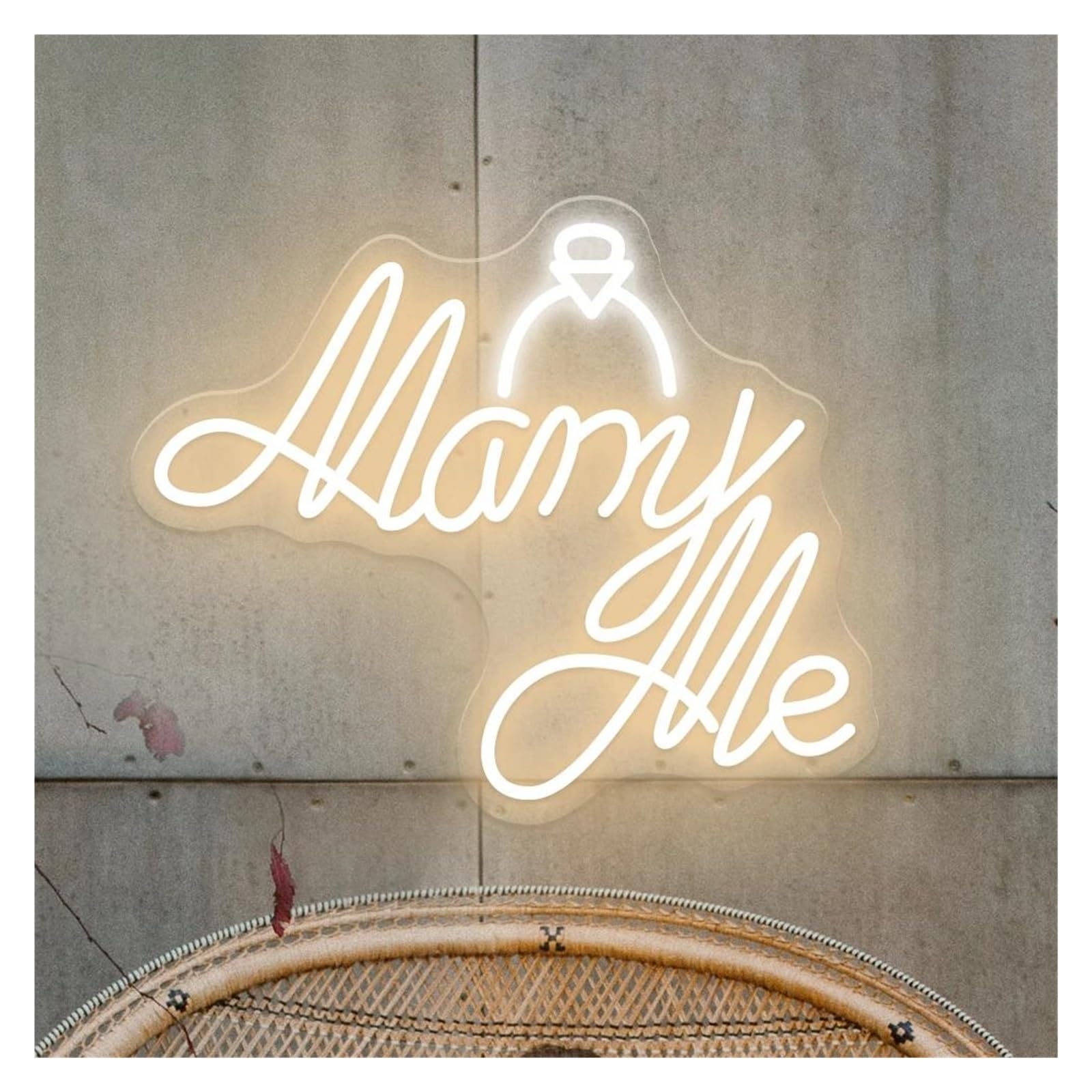 Xenite Style 4 Hanging Art Neon Signs Marry Me Neon Sign Ring Led Light Dimmable For Engagement Party Marriage Proposal Wedding Grass Wall Backdrop Decor 40Cmx34cm