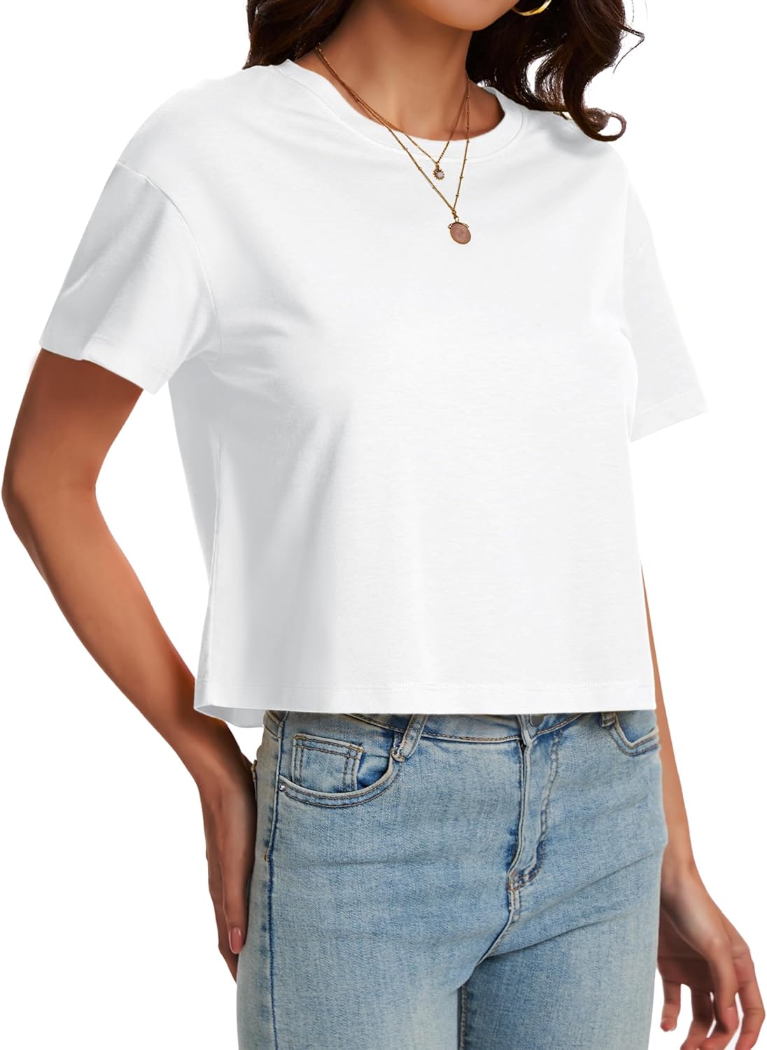 SMENG Women's Workout Crop Tops UPF50+ Cotton Soft Breathable Tshirt Loose Short Sleeve Yoga Athletic Shirt 2025 - Image 2