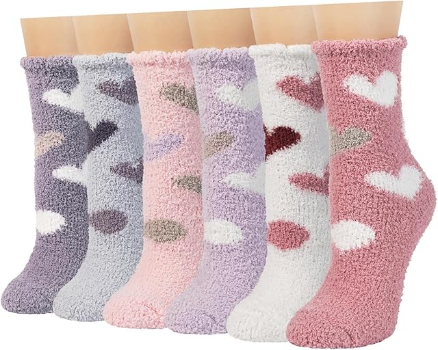 RedMaple Winter Fluffy Socks for Women and Girls - Warm Soft Fuzzy Thick Crew Socks for Casual Home Sleeping (6 Pairs