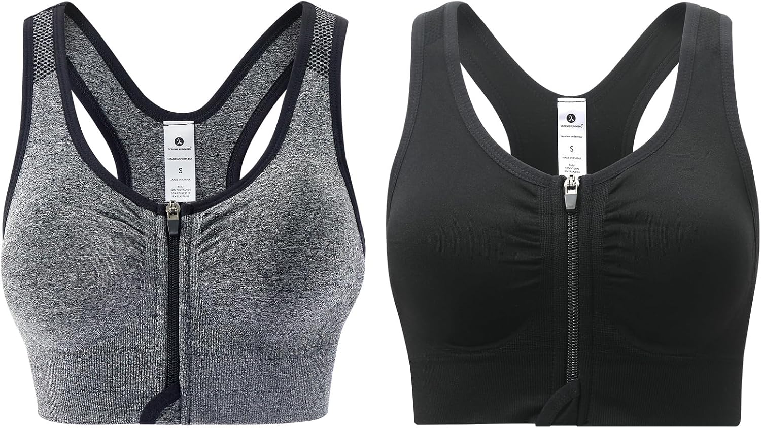 Zip Front Sports Bra for Women - Medium Support Racerback Workout Bra with Removable Pads & Double Hooks