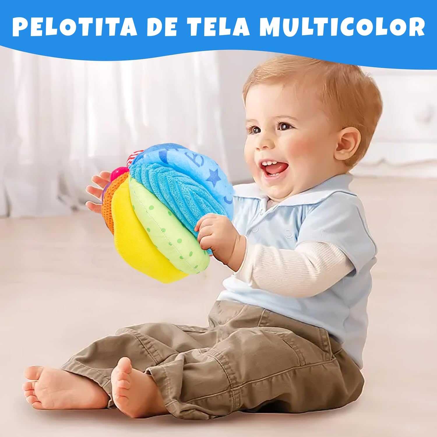 Adena Montessori Juego de juguetes para bebé con espejo Montessori, rompecabezas de botón Peekaboo, tambor giratorio medio y juego de bolas de tela arcoíris para niños de 6 a 12 meses (juego 3)