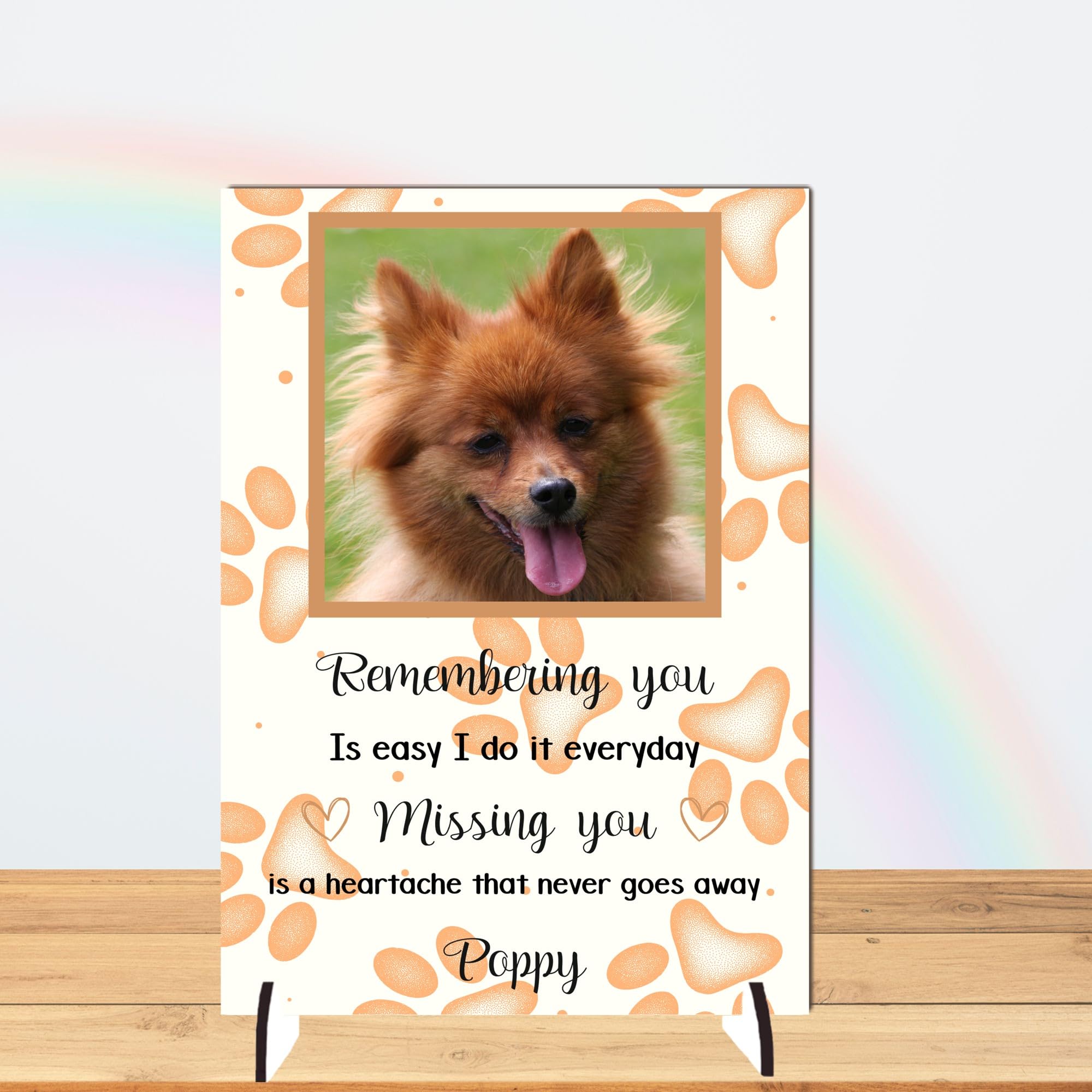 Custom Pet Memorial Photo Plaque - Personalised Bereavement Gift, Available in MDF or Acrylic, Colour Options, Size 148mm x 210mm 'Forever Remembered' Tribute (Mdf Wood A4 30cm x 21cm, Brown)
