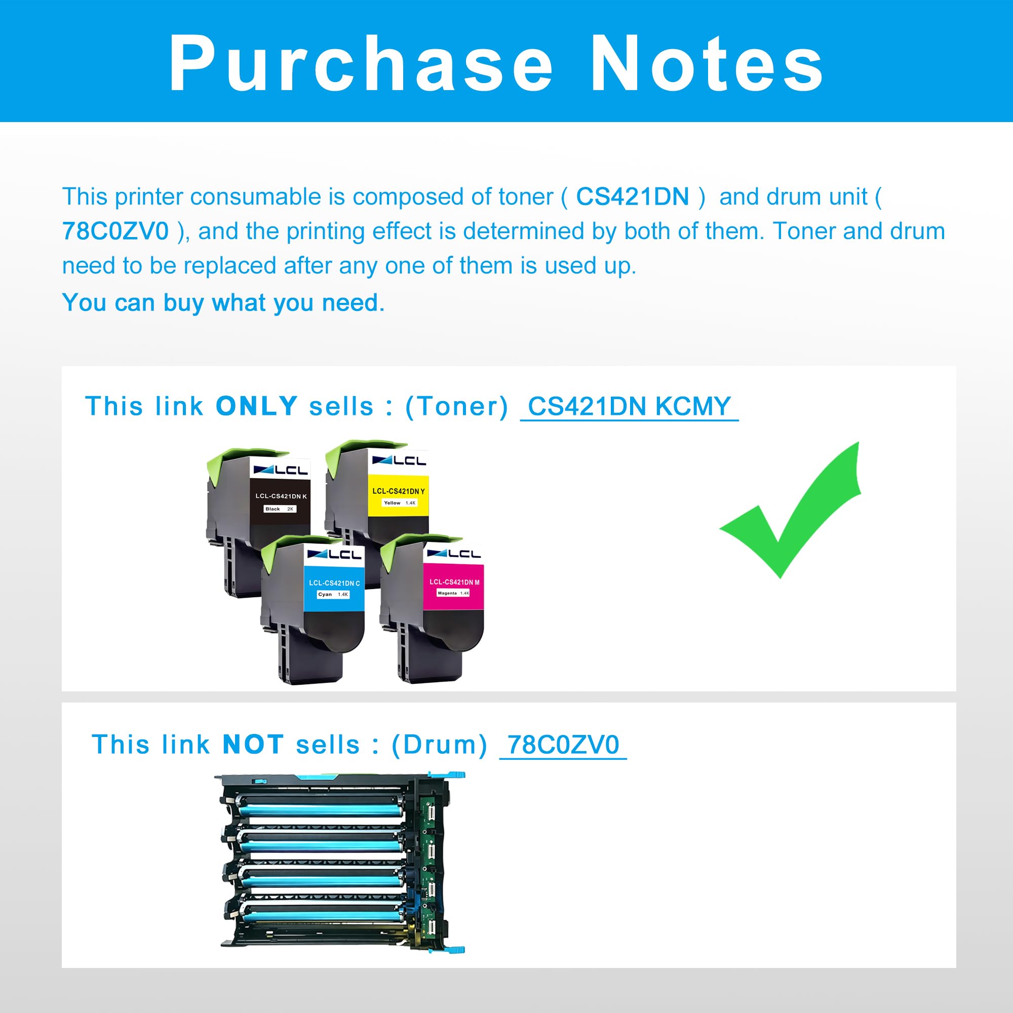 LCL Regenerowany wkład z tonerem zamiennik do Lexmark 78C20K0 78C20C0 78C20M0 78C20Y0 CS421 CS421dn CS521 CS521dn CS622 CS622de CX421 CX421DNA CX5222 CX52 2ade CX622 CX622ade CX625 (4 sztuki KCMY)