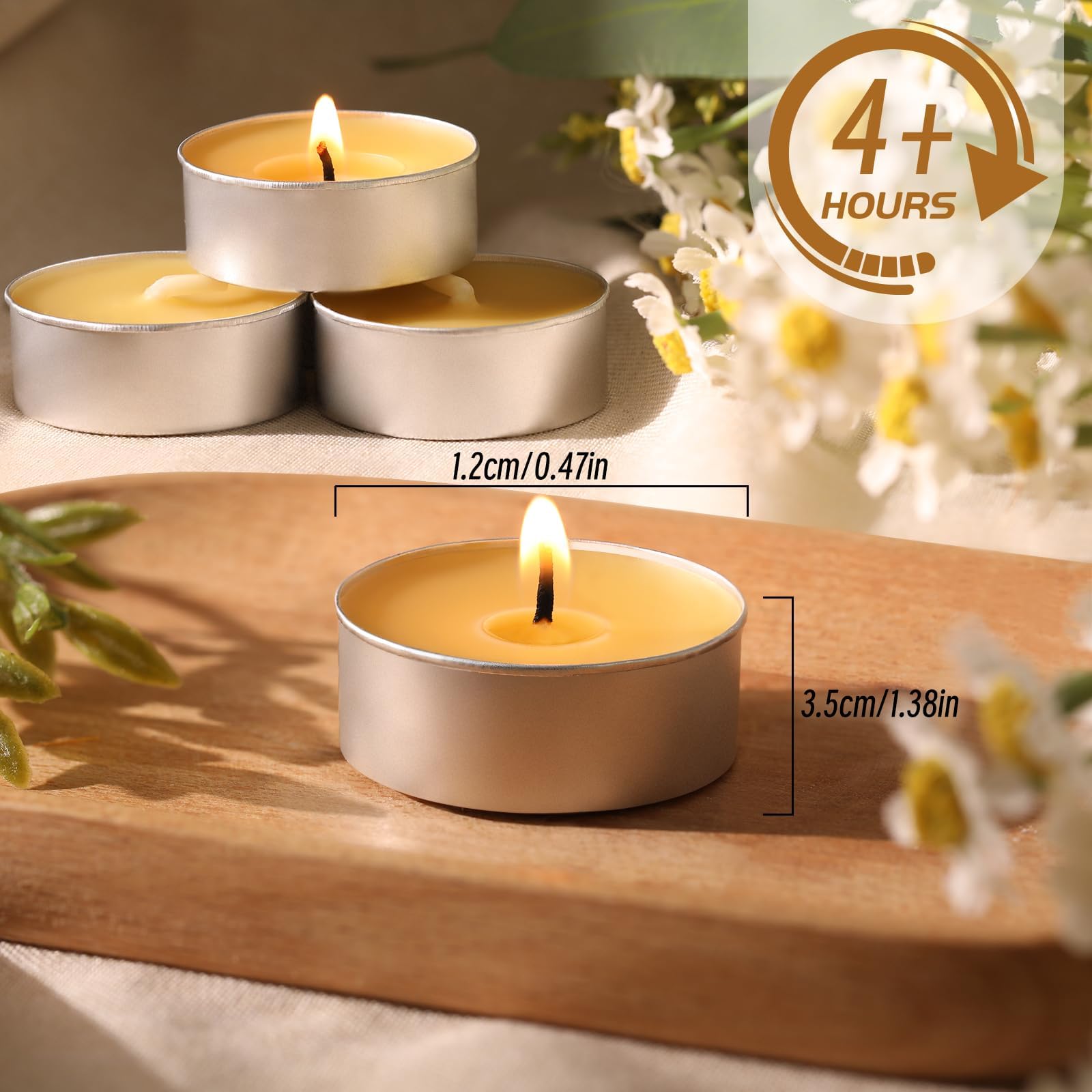 LETINE 50 candele tealight in cera d'api, candele in pura cera d'api, candele biologiche naturali, non profumate, senza fumo, combustione pulita, con 4 ore di combustione