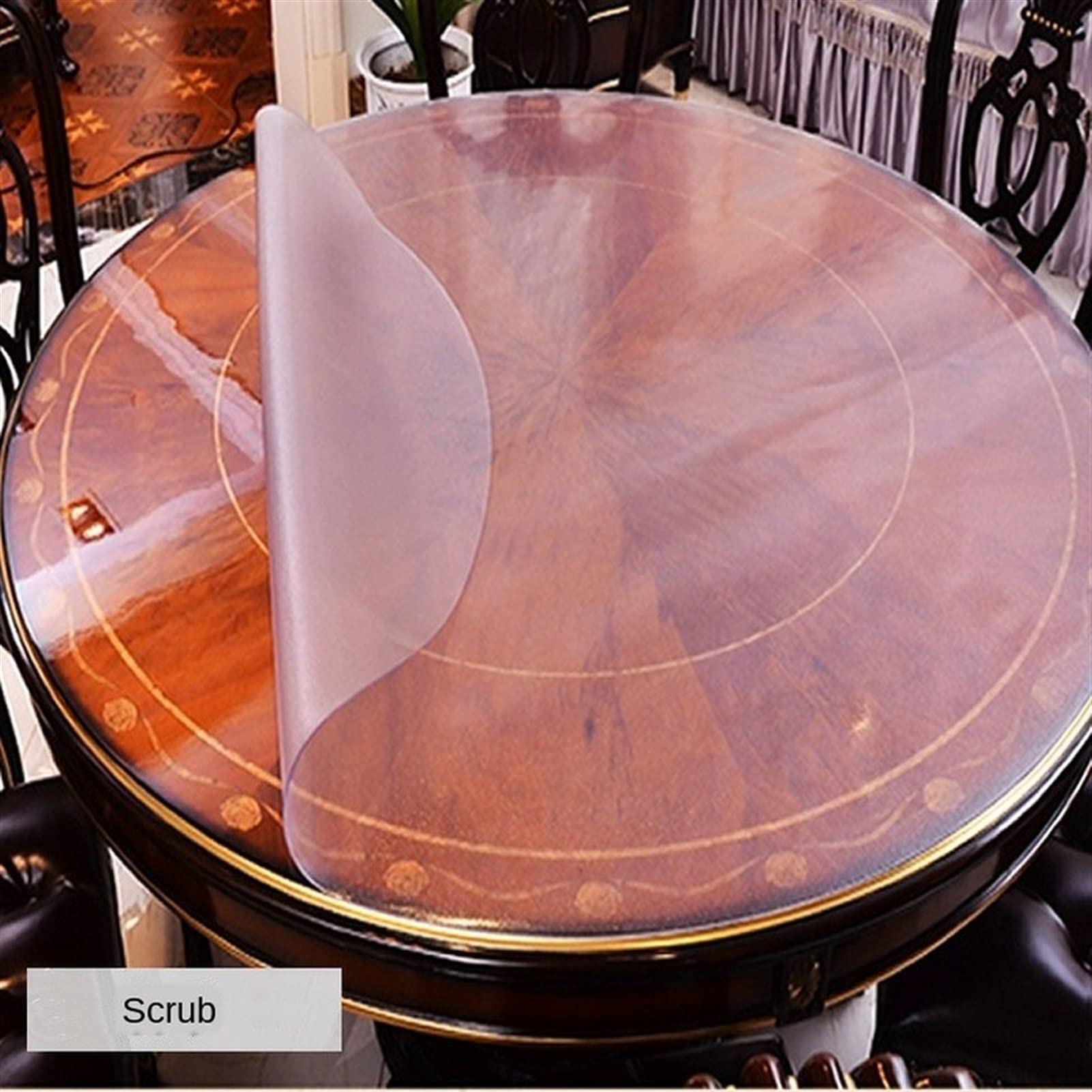 QBYRSSS Transparent Table Cover Protector Transparent Plastic Tablecloth 1. 0mm Round PVC Tablecloth Waterproof Oilproof able Cover Glass Soft Cloth Table Wipeable Protector(Frosted pattern,140cm)