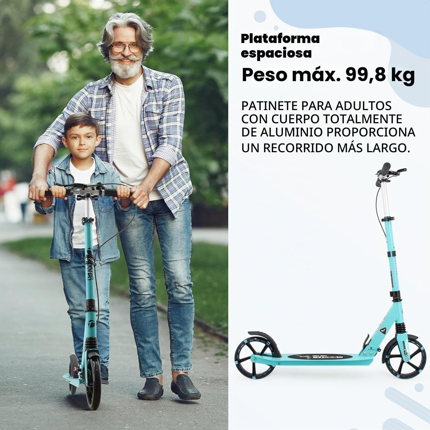 Patinete para niños de 8 a 12 años en adelante, freno de mano plegable rápido para adultos, patinete con correa de transporte y altura ajustable, ruedas grandes de 200 mm para adultos y adolescentes