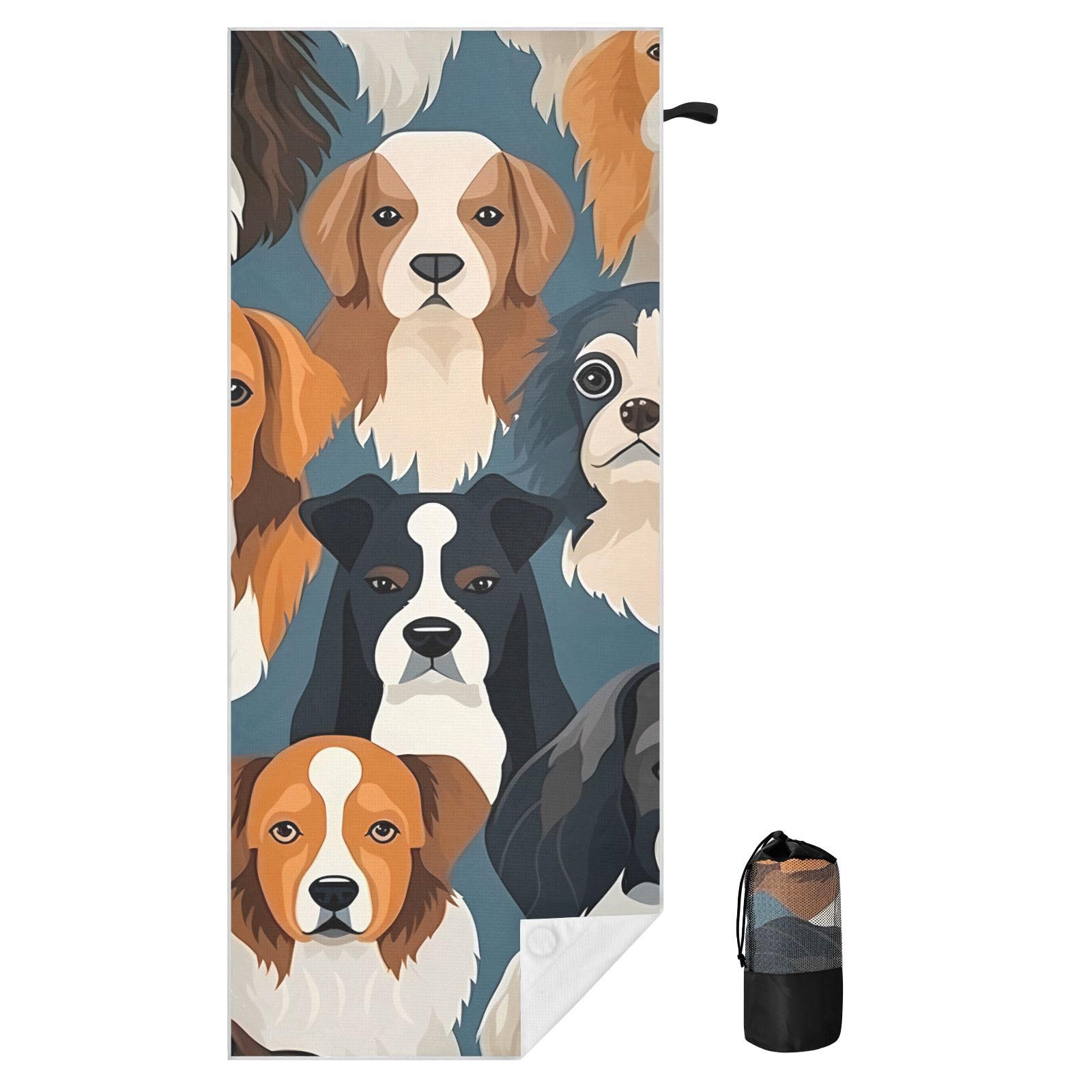 Toallas de playa grandes con bolsas de malla para adultos, colección de perros lindos, toalla de baño con cierre magnético, toalla absorbente de secado rápido para piscina, camping y viajes, 190