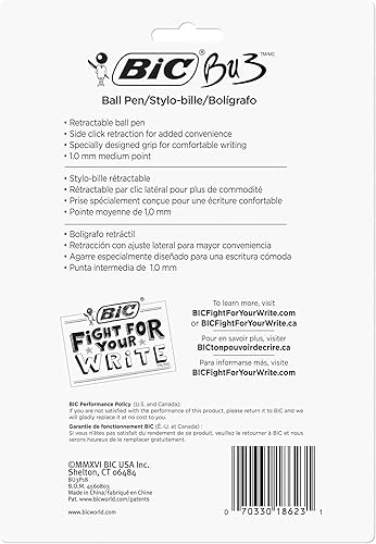 Miniatura 2 de Bolígrafo retráctil BIC BU3 de punta mediana 10 mm colores surtidos paquete de 18 unidades Negro