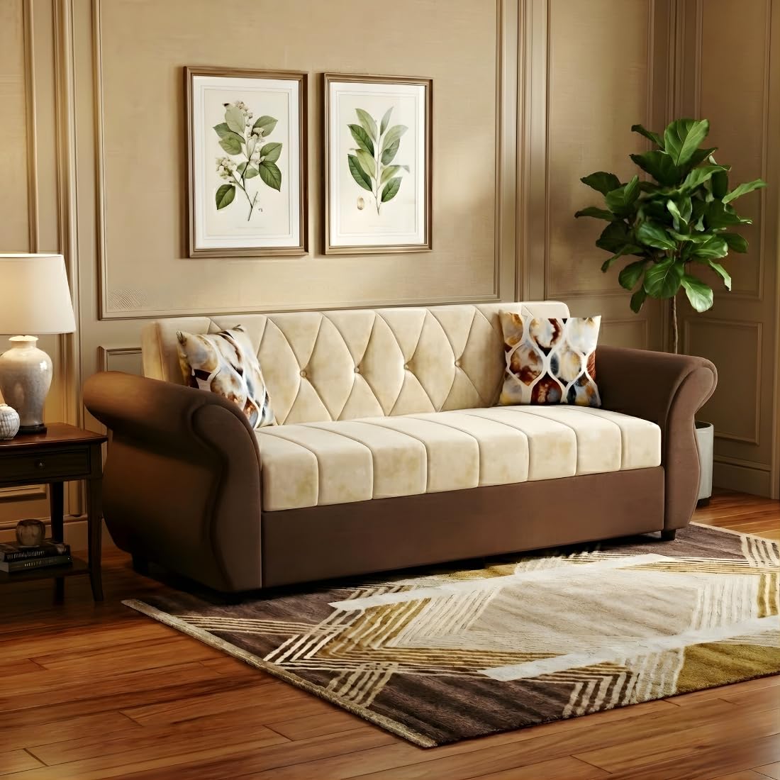 Bharat Lifestyle Alina Fabric 3 Seater Sofa (Cream & Brown) | Modern Dual Tone Design | DIY Assembly | Sturdy Wooden Frame | Comfortable Seating | 1 Year Warranty-image-18