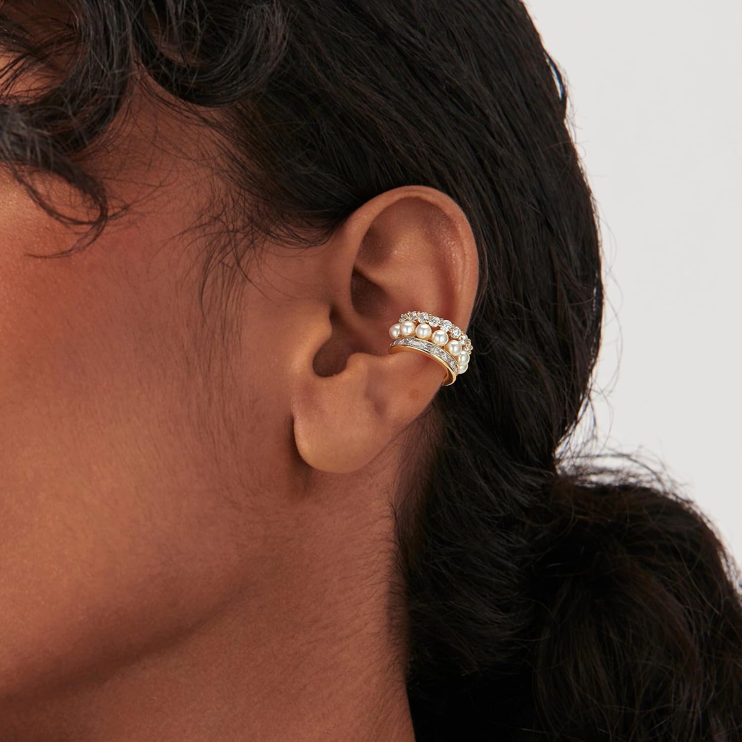 MEVECCO Ear Cuffs Non Piercing For Women 18K Gold Plated Turquiose Pearl Zircons Ear Cuff Earring Clip on Cartilage Fake Hoop Earrings Stack Jewelry Gifts