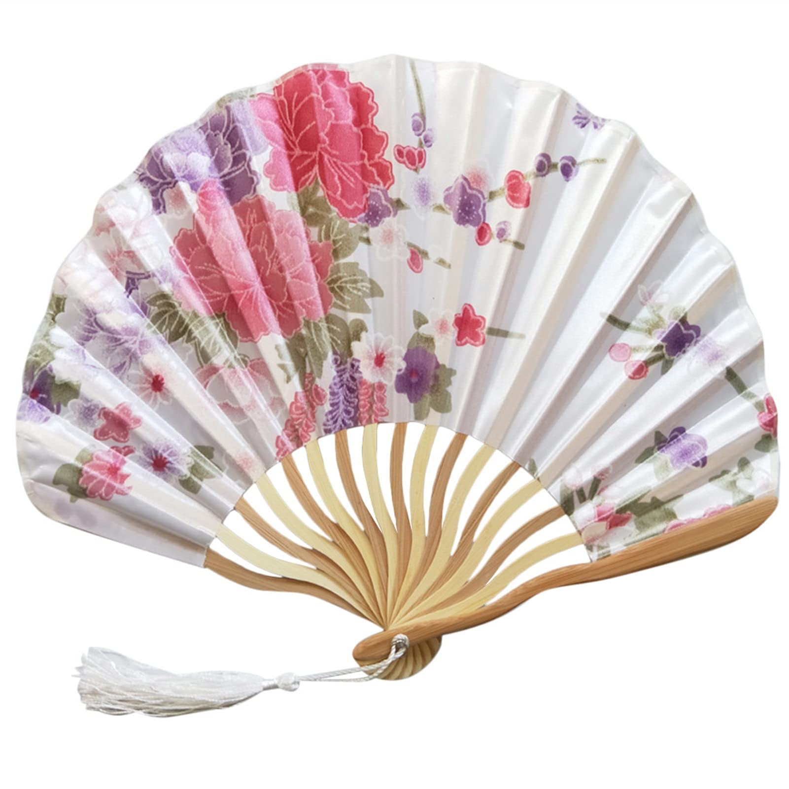 ROHCGHC folding fan, Folding Hand Fan - Classic Style Flower Fabric Dance Beige Summer Vintage Held Chinese New Decorative(B)