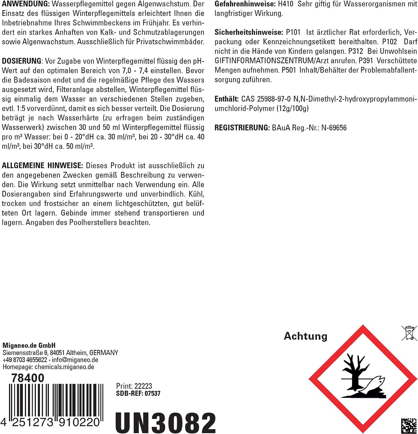 Miganeo Winterpflegemittel/Überwinterungskonzentrat 10 Liter - Algenverhütung | pH-Stabilisierung | Kalkverhütung