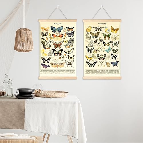 Miniatura 5 de Chenkaiyang 2 carteles colgantes de mariposa vintage, para colgar en la pared, diseño de mariposa, rústico, retro, para decoración de sala de estar,