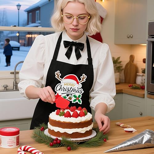 Miniatura 3 de Delantales de Navidad para mujeres y hombres con 2 bolsillos, delantal ajustable resistente al agua para hornear, asar a la parrilla, cocinar