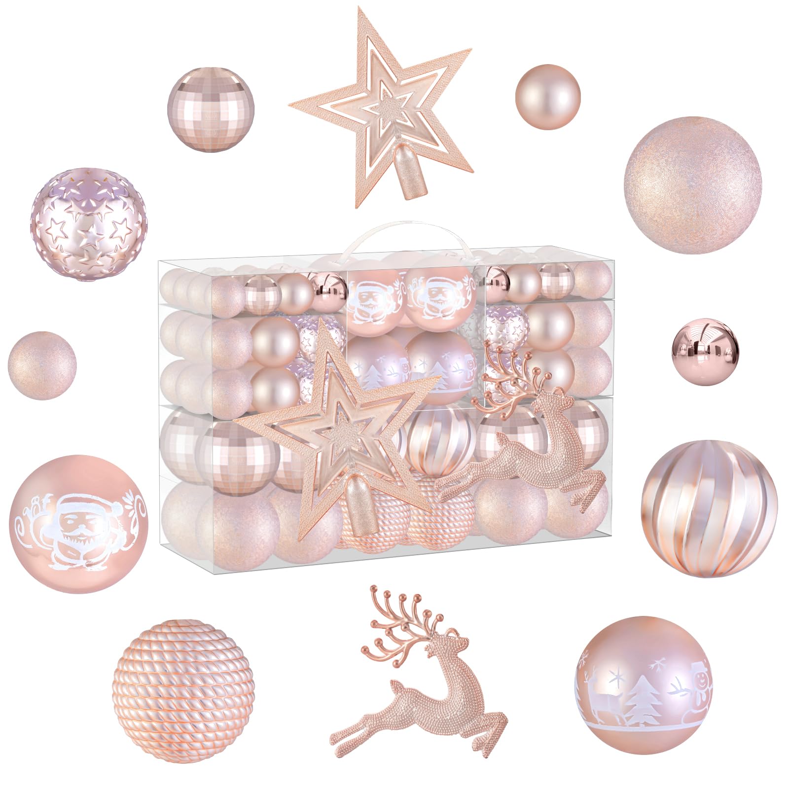 102 Piezas Bolas de Navidad Oro Rosa Bolas Arbol de Navidad,Adornos Arbol Navidad,Decoracion Arbol Navidad Pack Bolas Navidad Bolas de Navidad de Plástico