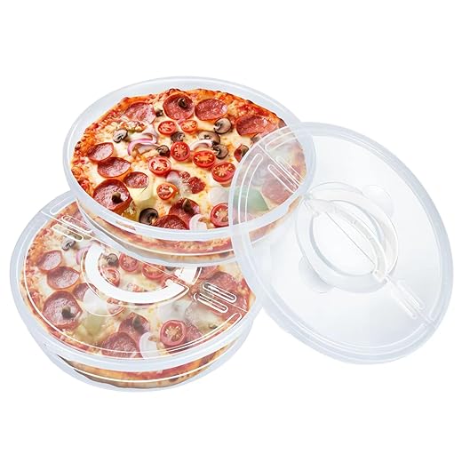 LFKJYYF 2 Pack 12 Inch Pie Carrier with Lid and Handle, Plastic Pie Carrier Reusable 2 Compartments Pizza Slice Pie Keeper, Round Tortilla Storage Container for Leftover Food Cake Cheesecake, Clear
