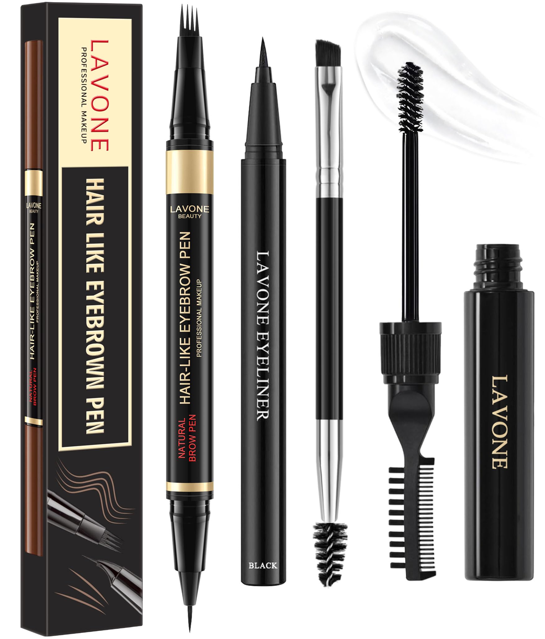Eyebrow Pencil Kit, with Microblading Eyebrow Pen, Eyebrow Gel, Eyeliner, Eyebrow Brush, Eyebrow Pencils for Women, Waterproof, Smudge Proof, Long