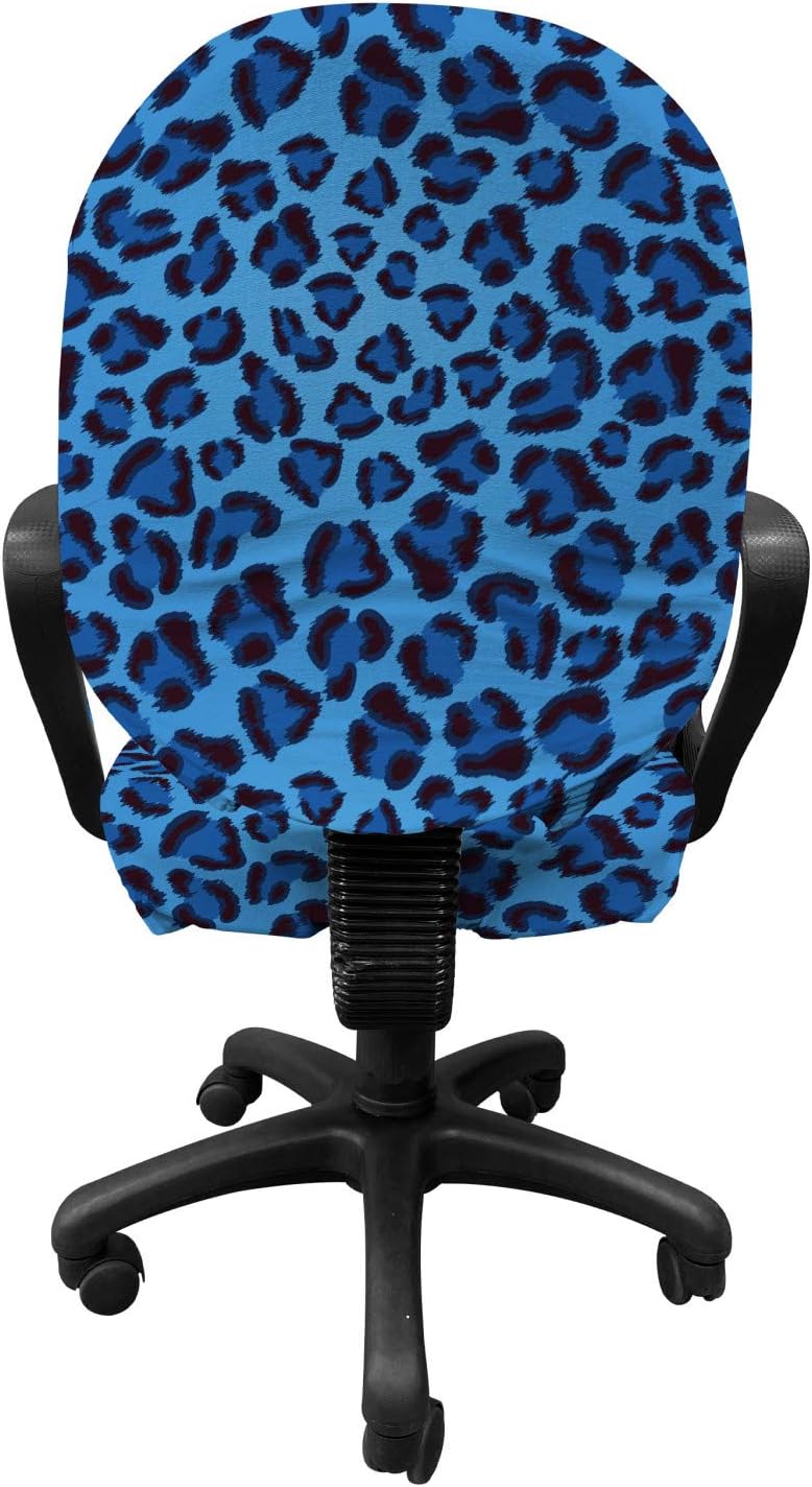Lunarable Animal Print Office Chair Slipcover, Leopard Skin Animal Print Design Creative Contemporary Artwork, Protective Stretch Decorative Fabric Cover, Blue