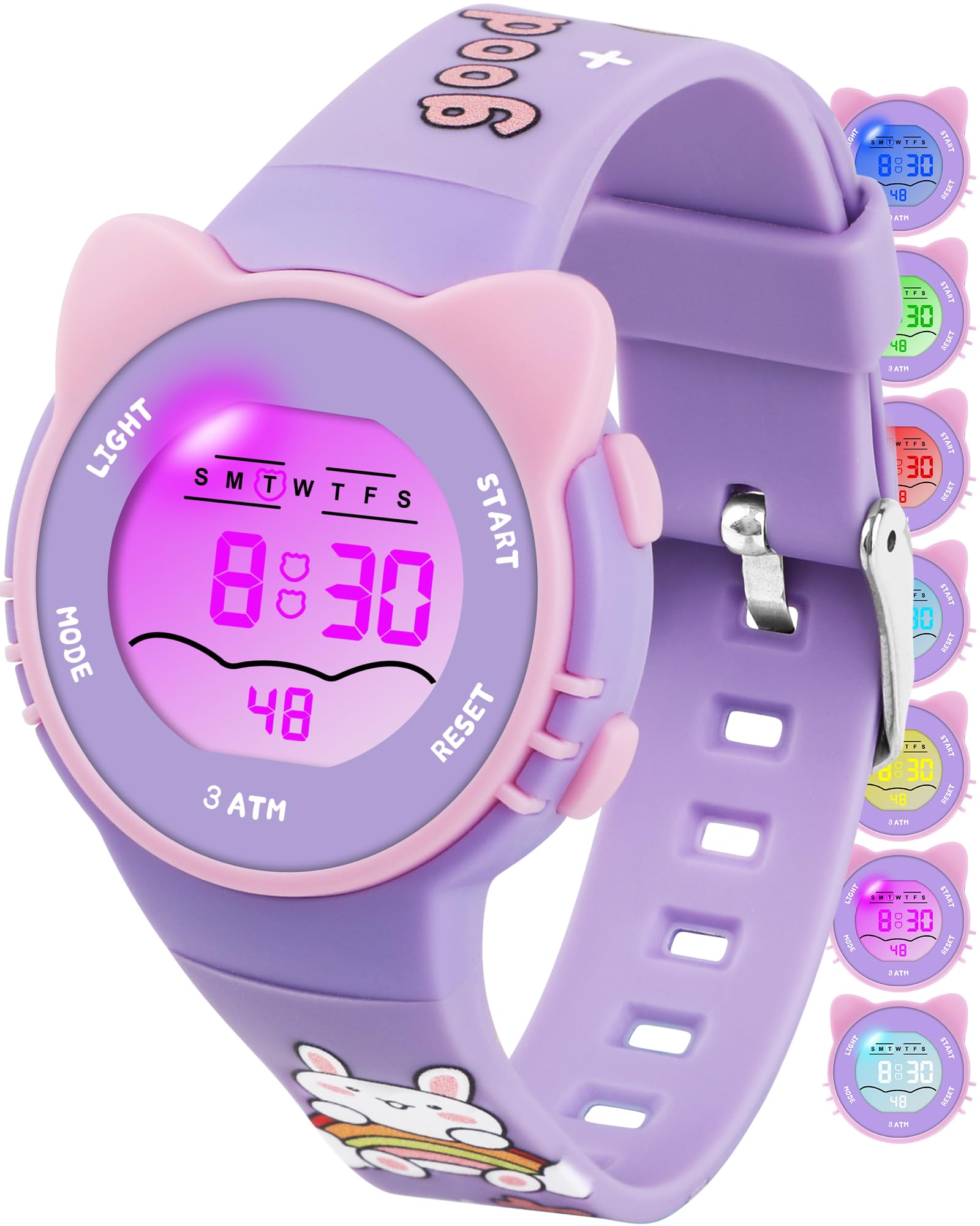 Kids Waterproof Watch 7 Color Light Alarm