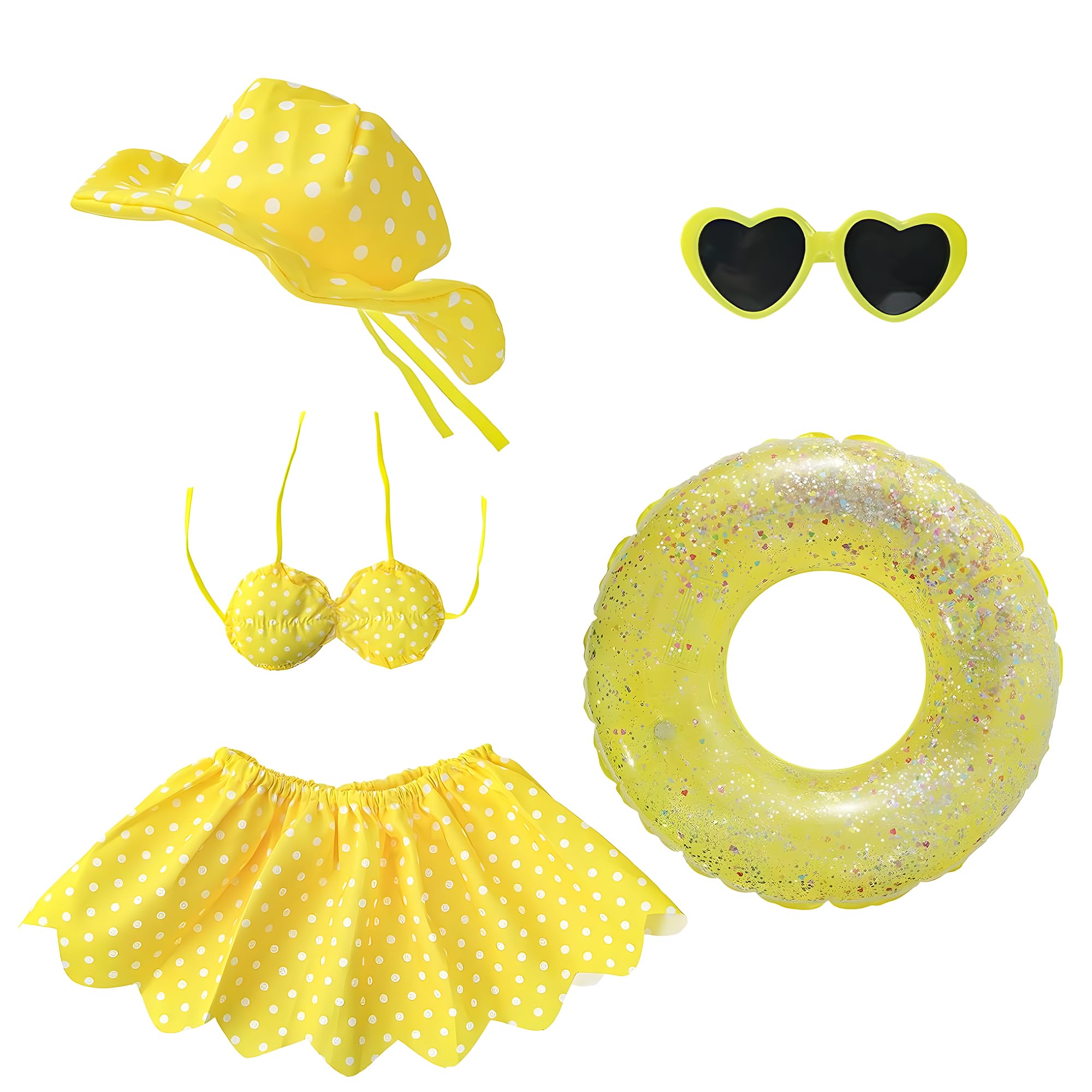 Jyeennar Yellow Bikini Goose Outfit 5-Piece Set,with Hat, Sunglasses, Top, Skirt & Donut Swim Ring,Animal Costume for Summer Theme Pool Parties