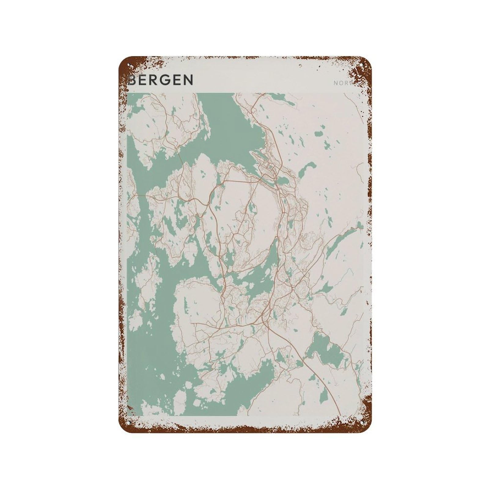 xiaoxiaoshen Bergen Map Norway Travel Gift Scandi (2) Wall Decor Art Metal Tin Poster Modern Home Decor Art Home Bar Shop Decorations Vintage Sign 30x20cm