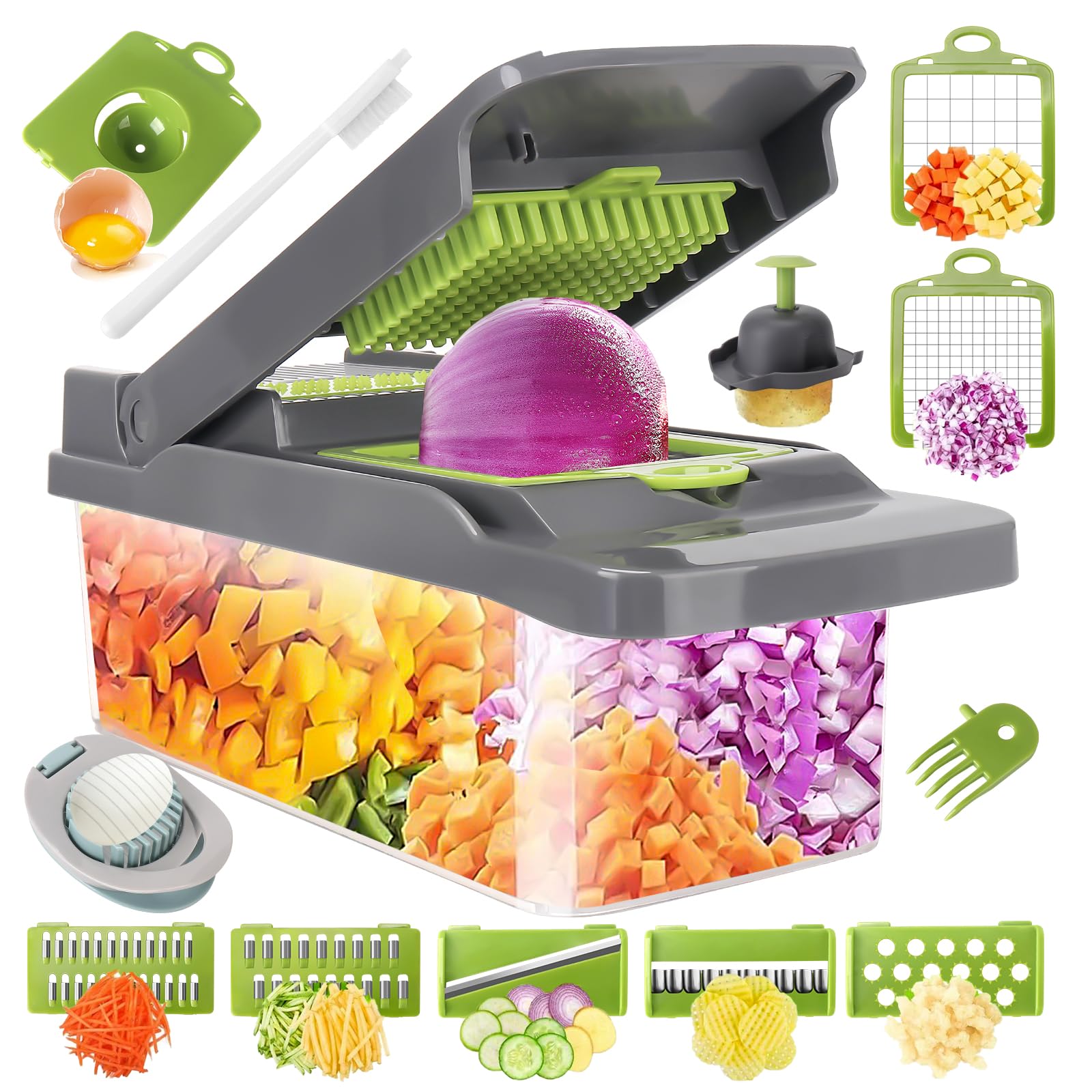 Vegetable Chopper, Vegetable Dice Cutter, Veggie Chopper, Vegetable Chopper with Container, Mandoline Slicer & Cheese Grater,Veggie Onion Potato Salad Food Chopper,Includes a Free Egg Slicer.