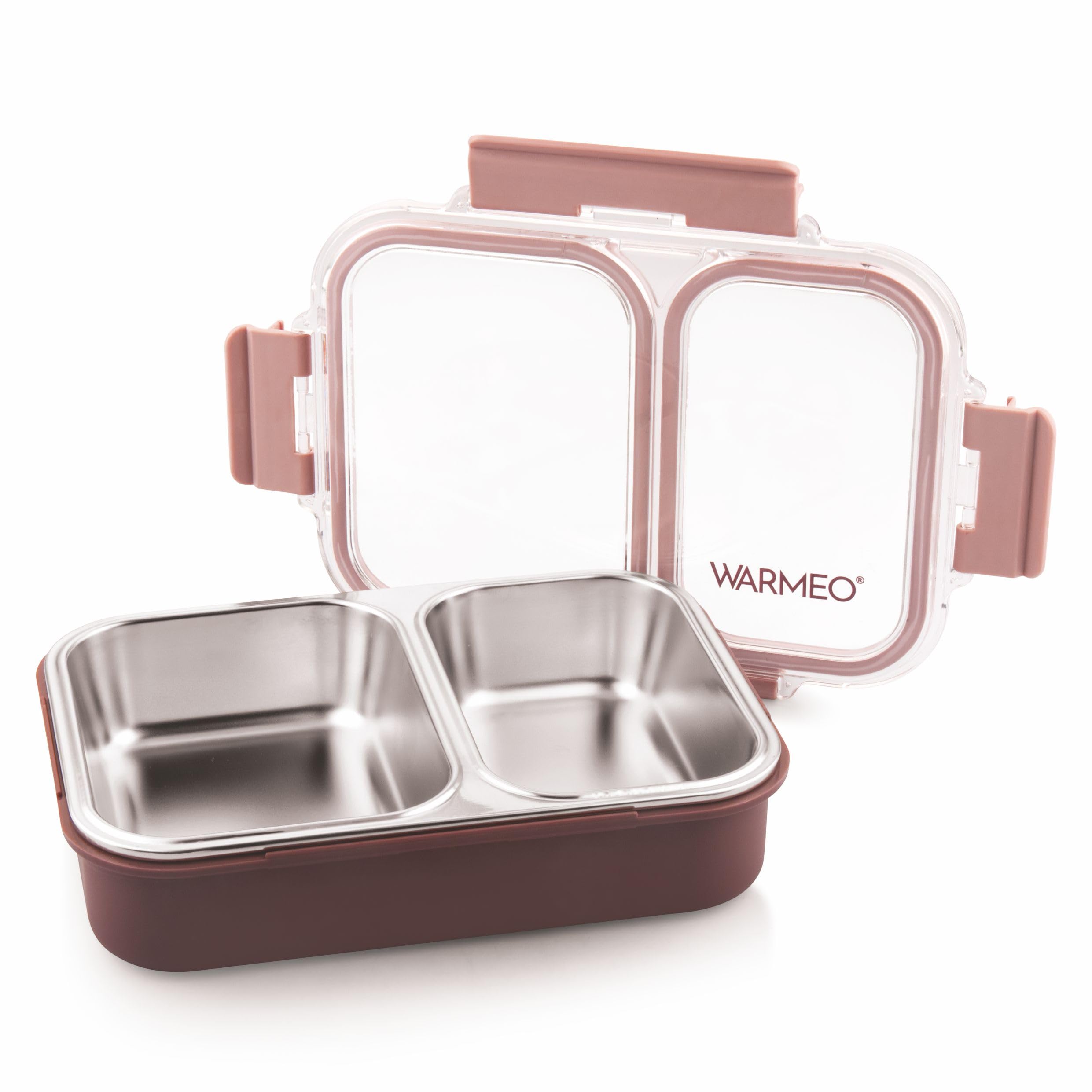 WARMEO BENTO Microwave-Safe Stainless Steel Lunchbox with 2 compartments,bpa Free,Perfect for Office, School, Travelling,750ml-brown