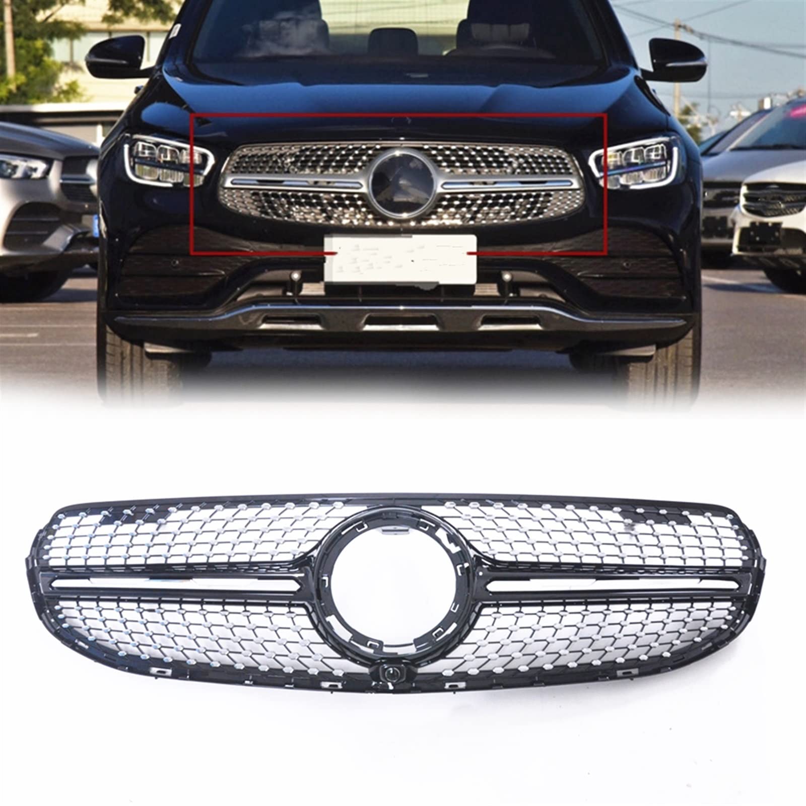 Calandre diamant noir Benz GLC W253 remplacer grille usée look 2020+