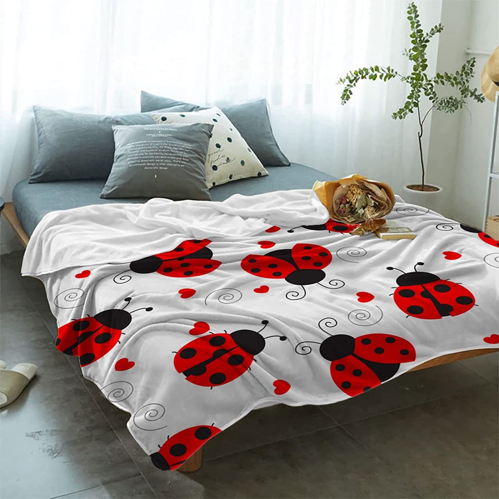 Rote Marienkäfer Flanell-Fleecedecke Mit Weihnachtsmotiv – Superweich & Warm, 152x203 Cm