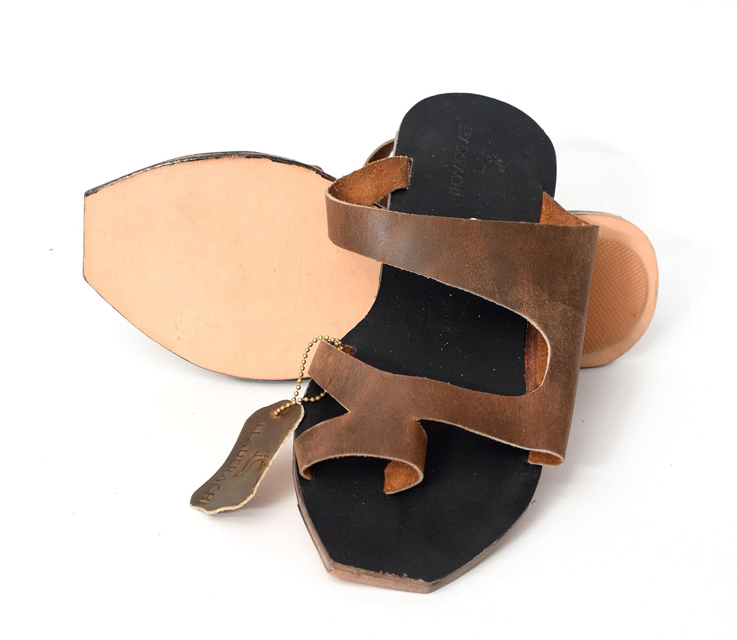 LEADERACHI Vintage Classical Hunter Leather Brown 5 no Sandal u0026 Slippers  For Men's. : Amazon.in: Fashion