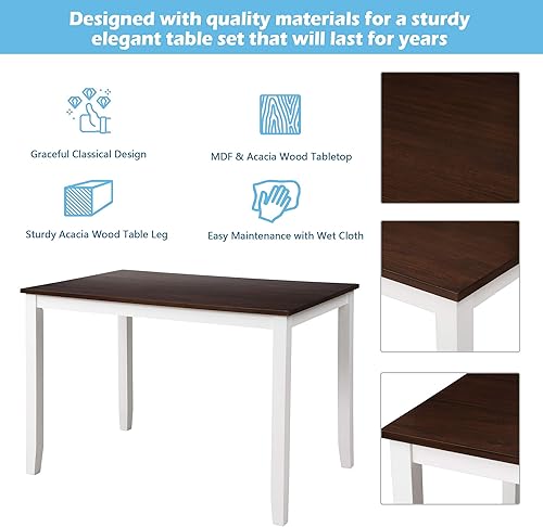 Miniatura 5 de Quarte Juego de mesa de comedor de 5 piezas, mesa de cocina de madera maciza para el hogar y 4 sillas con respaldo cruzado, juego de comedor