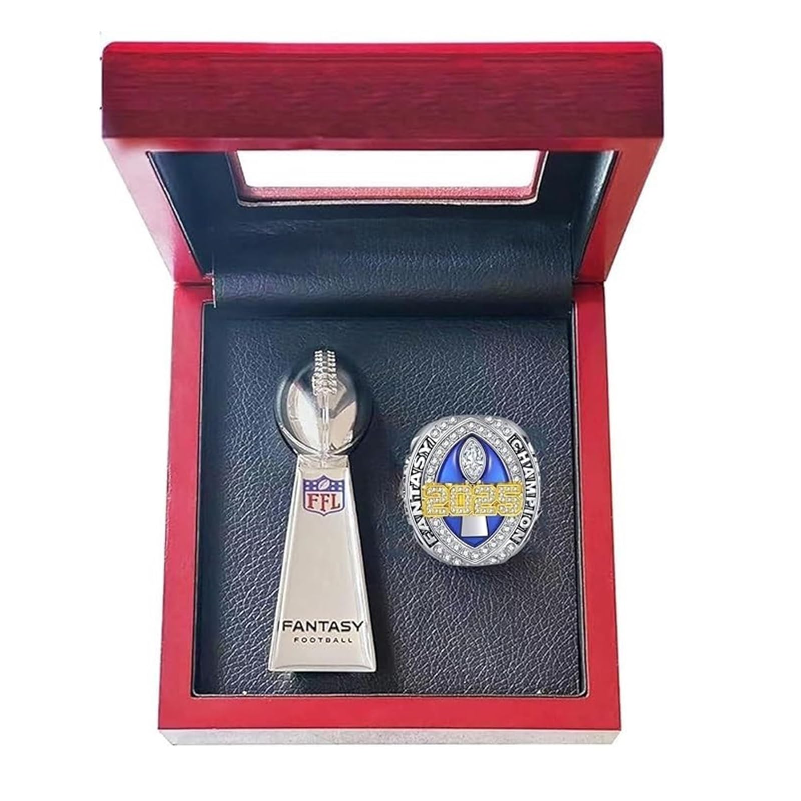 Fantasy Football Rings 2025 Championship Rings Collection FFL Championship Trophy Geschenkbox Ring-Displaybox Fantasy Football-Trophäe