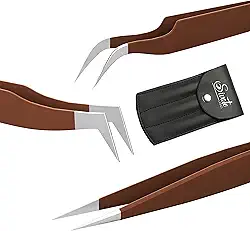 SIVOTE Pinças de cílios para extensões de cílios para volume, isolamento e cílios clássicos, pacote com 3, chocolate