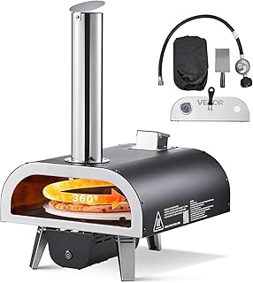 VEVOR Dual Fuel Outdoor Pizza Oven, 12" Auto-Rotating Propane & Wood Pellet Pizza Ovens, Multi-Fuel Pizza Maker with Electric Rotation System & Thermometer, for Outside Patio Camping & Backyard