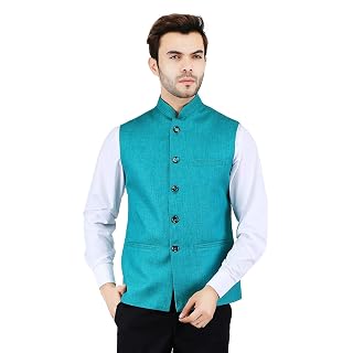 Badoliya & Sons Men's Jute Nehru Jacket/Waist Coat (Bottle Green, 48)