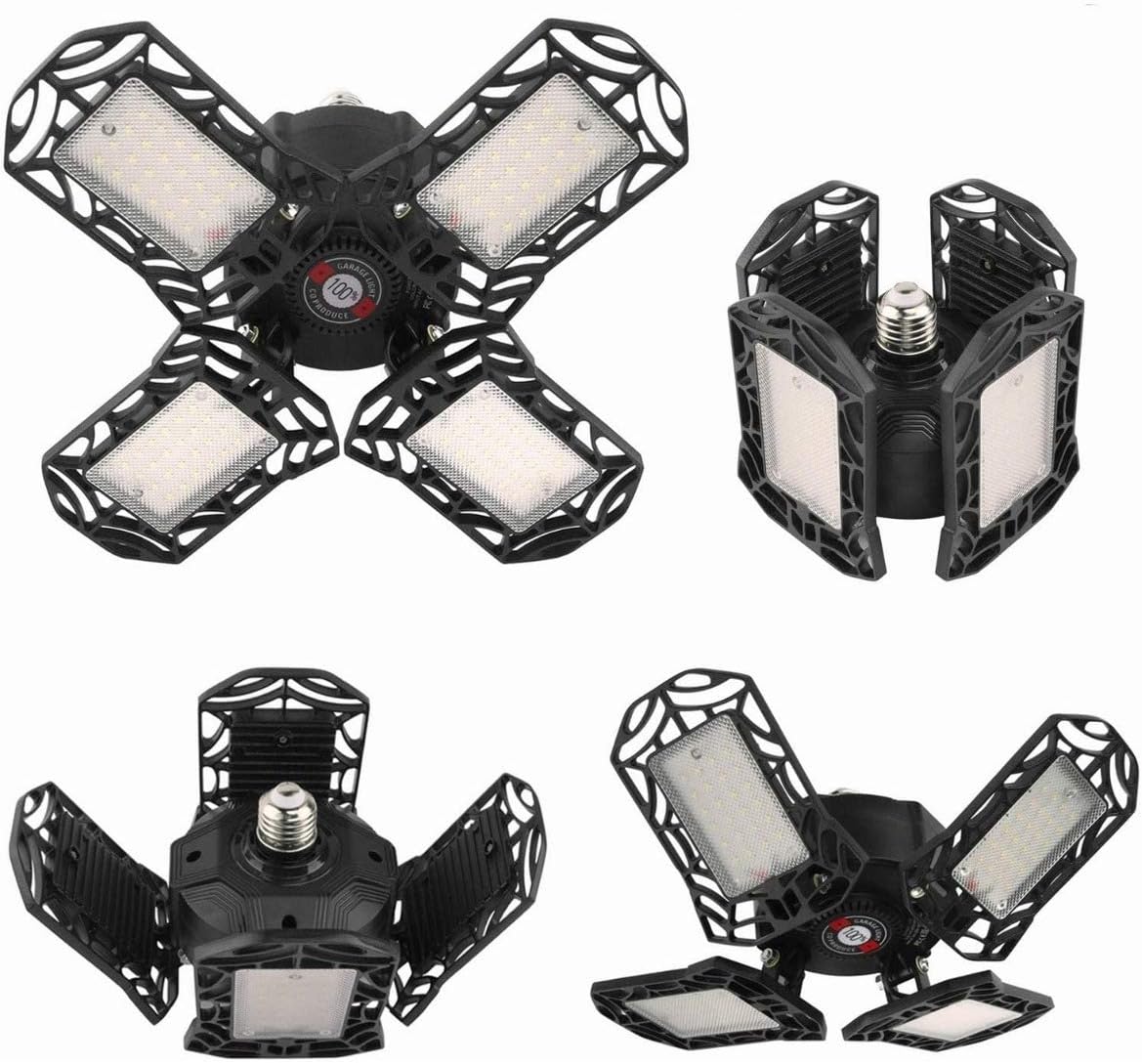 🔥 LED Garage Lights, 80W Deformable LED Garage Ceiling Light 8000LM Shop Lights Bulbs with 4 Adjustable Panels for Garage Workshop Basement Support E26/E27 Screw Socket