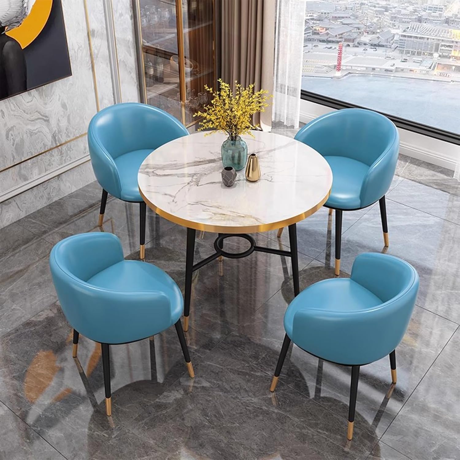 Modern Round Table Set - Kitchen Table and Chair Set, Conference Table for Office Cafe Balcony(Gray)