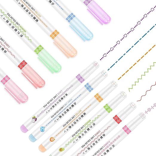 Blink Kart 6 Pcs Linear Color Pen, Curve Highlighter Pen Set for Kids