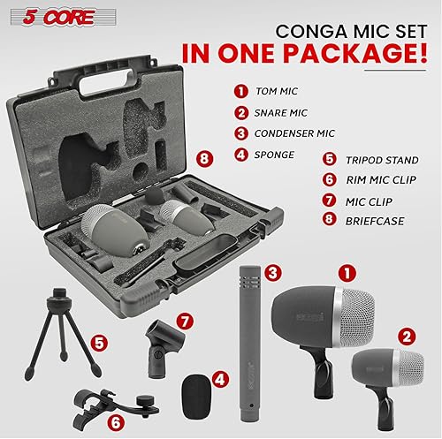 Miniatura 9 de 5 CORE Conga Mic Snare Tom Set Profesional XLR Cardioide Unidireccional Condensador Instrumento Micrófono Kit Congo 3XP