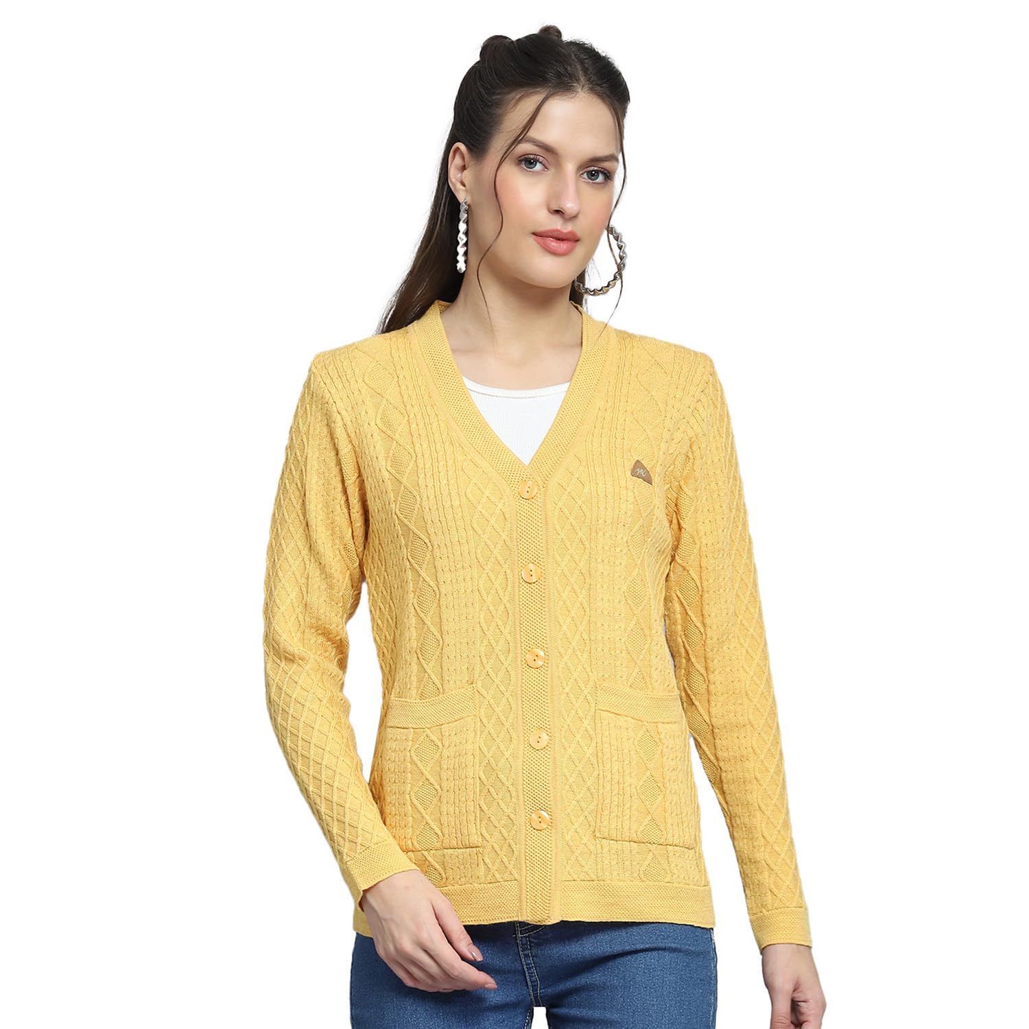 monte carlo Womens Self Design Yellow V Neck Full Sleeve Cardigan_1243555VN-2454-picture-33