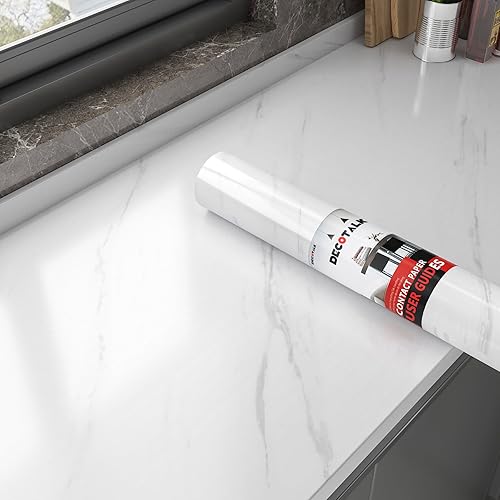 Decotalk Papel de contacto de mármol blanco de 30 x 400 pulgadas, papel adhesivo grande para encimeras, impermeable, papel de contacto de mármol