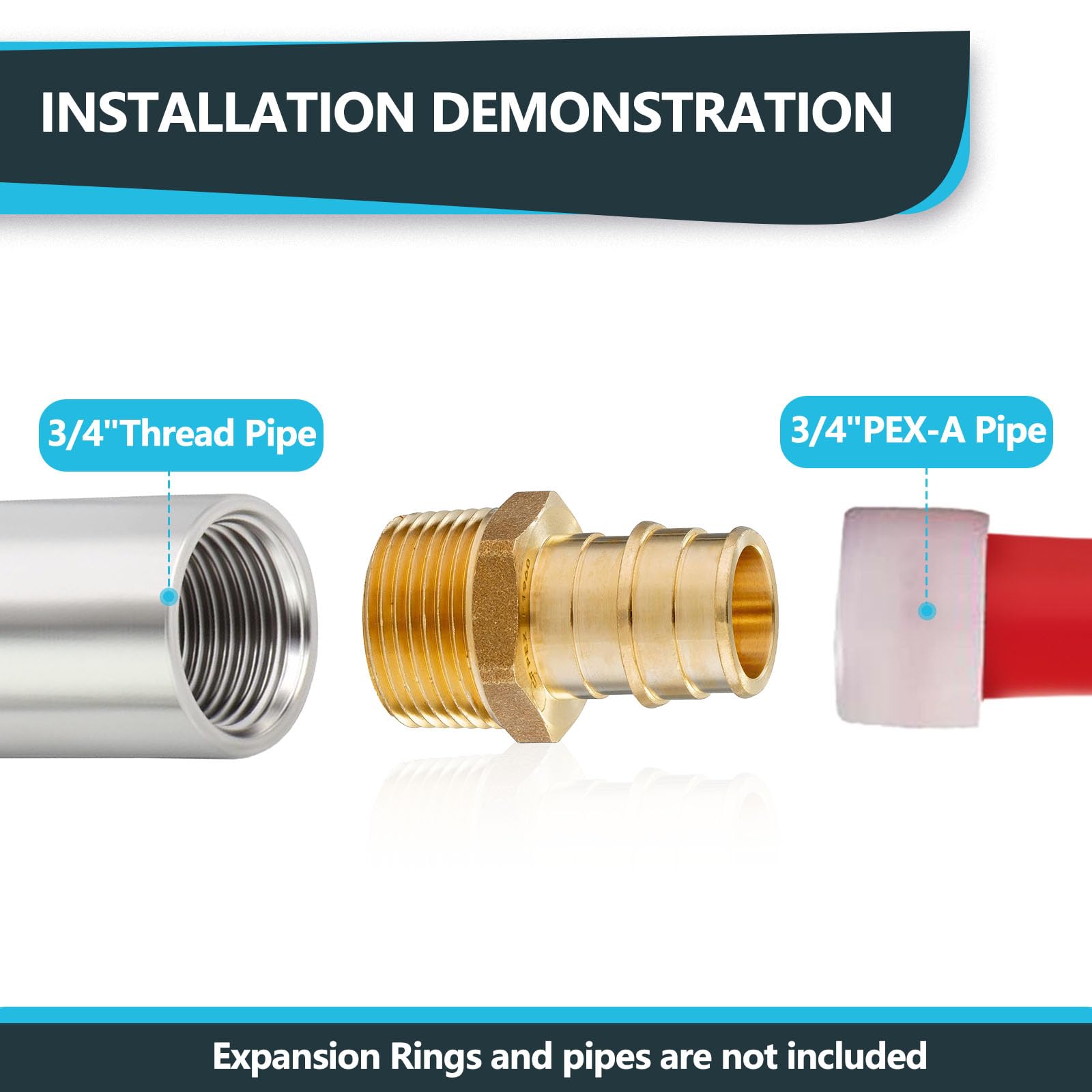 Paquete de 10 accesorios de expansión Seelink PEX-A, adaptador NPT roscado macho PEX-A de 3/4 x 3/4 pulgadas, accesorios de tubería de expansión de latón, para accesorios de manguera de tubería PEX,