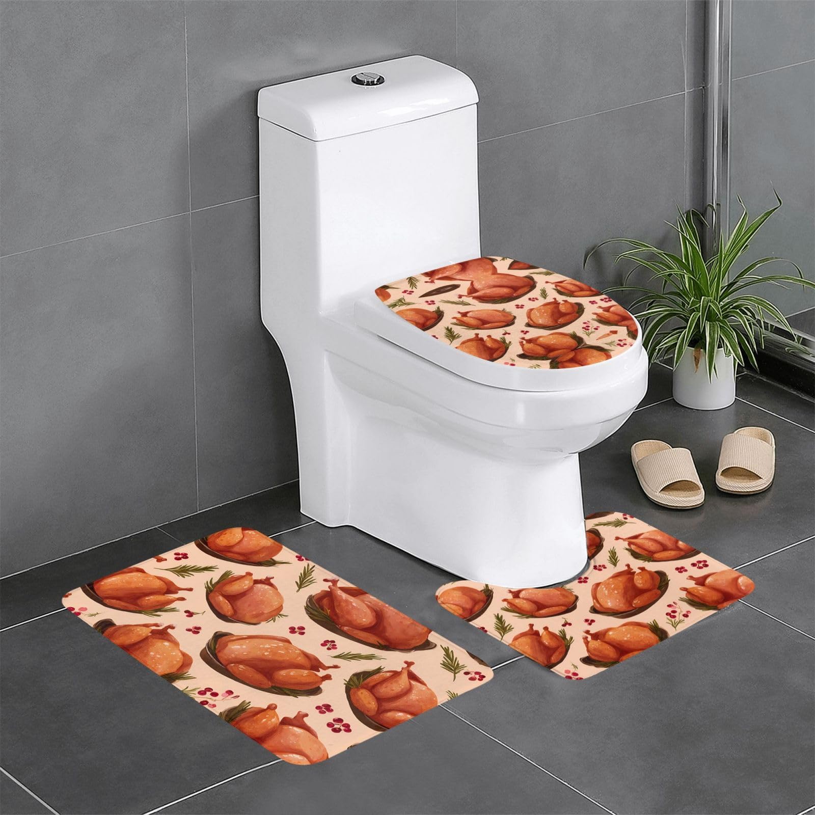 Tapis de salle de bain antidérapants lot de 3 pour WC et lavabo 61x40cm motif torréfié