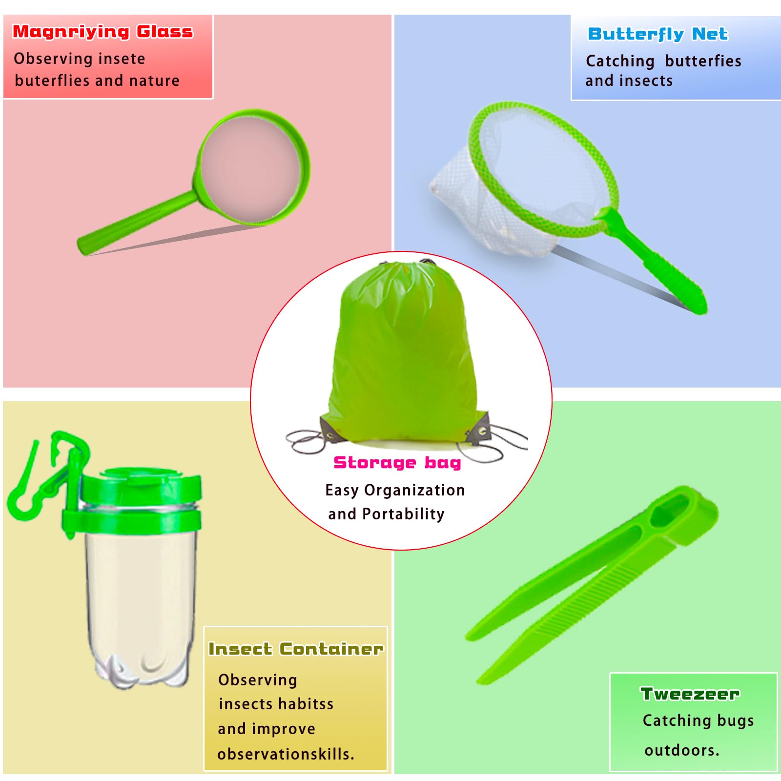 GIFTRRTOY Bug Catcher for Kids - Outdoor Insect Catching Kit with Butterfly Net, Bug Box, and Storage Bag - Non-Toxic Educational Toys for Nature Exploration, for Boys & Girls Ages 3-12