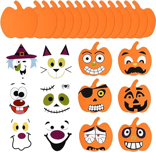 Kit de 32 piezas de manualidades de calabaza de espuma de Halloween y calcomanías de espuma de calabaza, calcomanías autoadhesivas de Halloween para