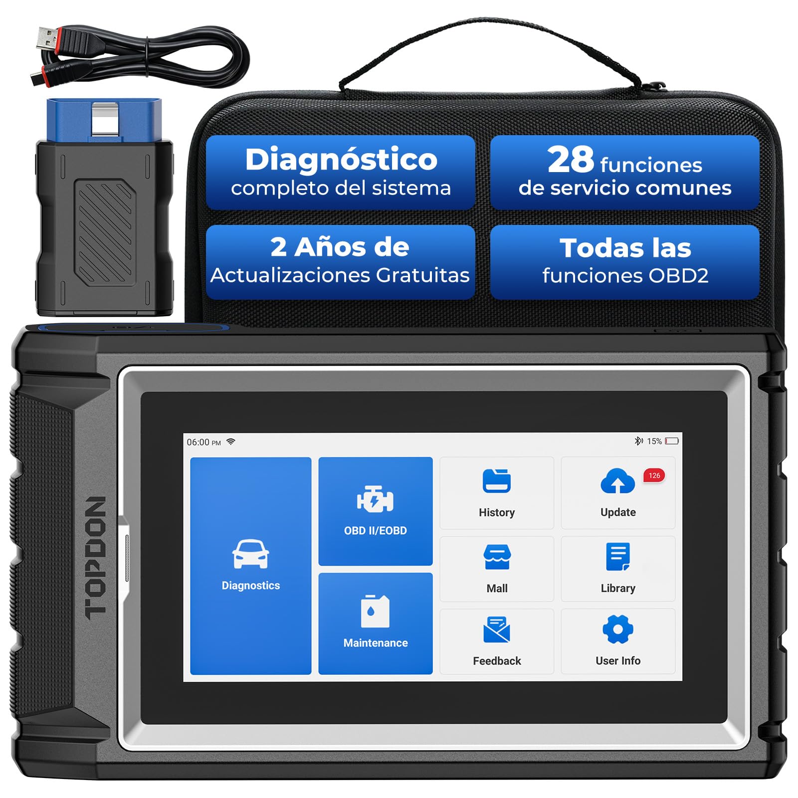 TOPDON ArtiDiag800BT 2 OBD2 - Dispositivo de diagnóstico con Todos los diagnósticos del Sistema 28+ Servicio, Dispositivo de diagnóstico para Coche con Bluetooth, 2 años de Software Gratuito