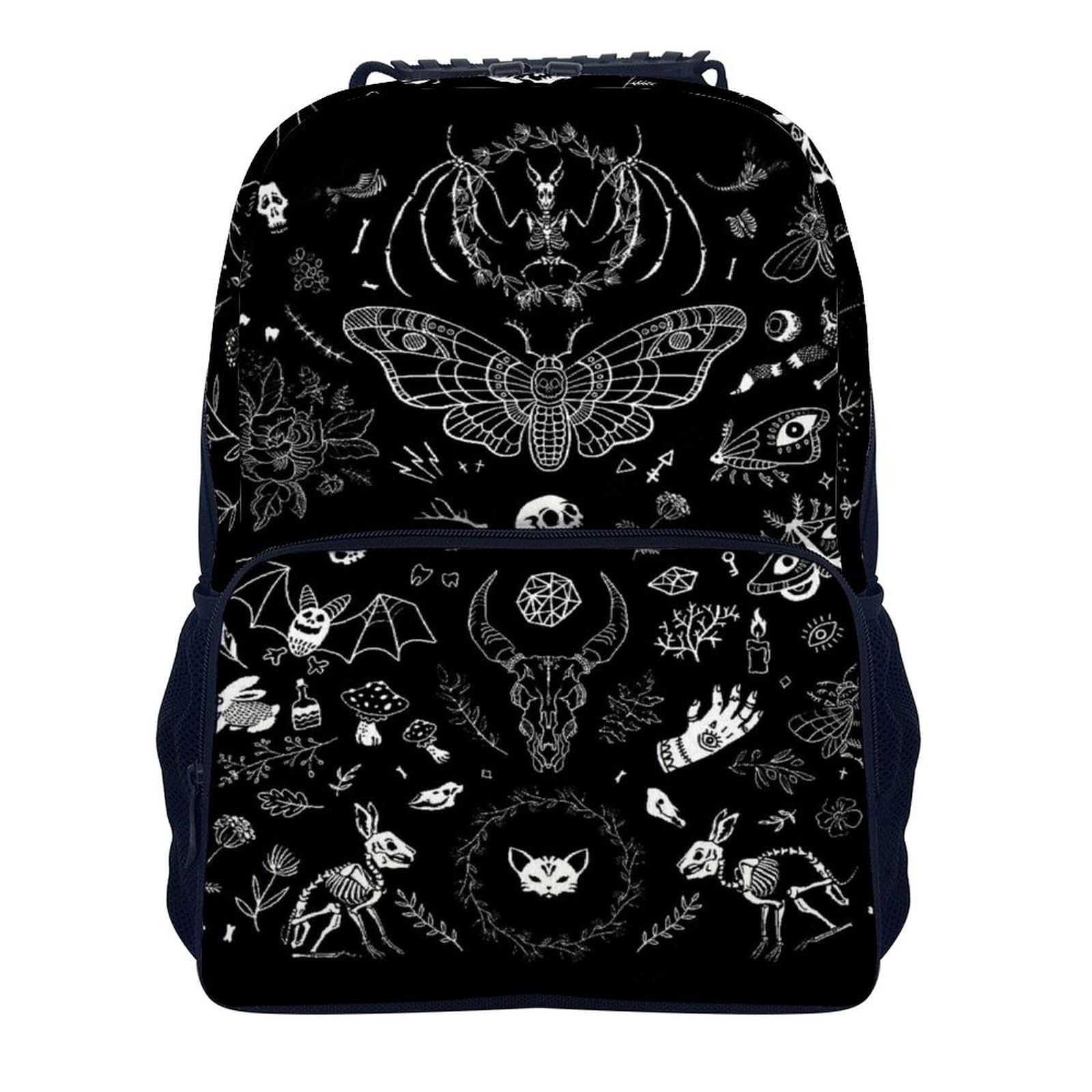 Durable Polyester Daypack Backpack for Trekking Picnic Walking Cycling - Large Capacity Anti-Theft Multipurpose Shoulder Bag, Goth Skull Head Spirit